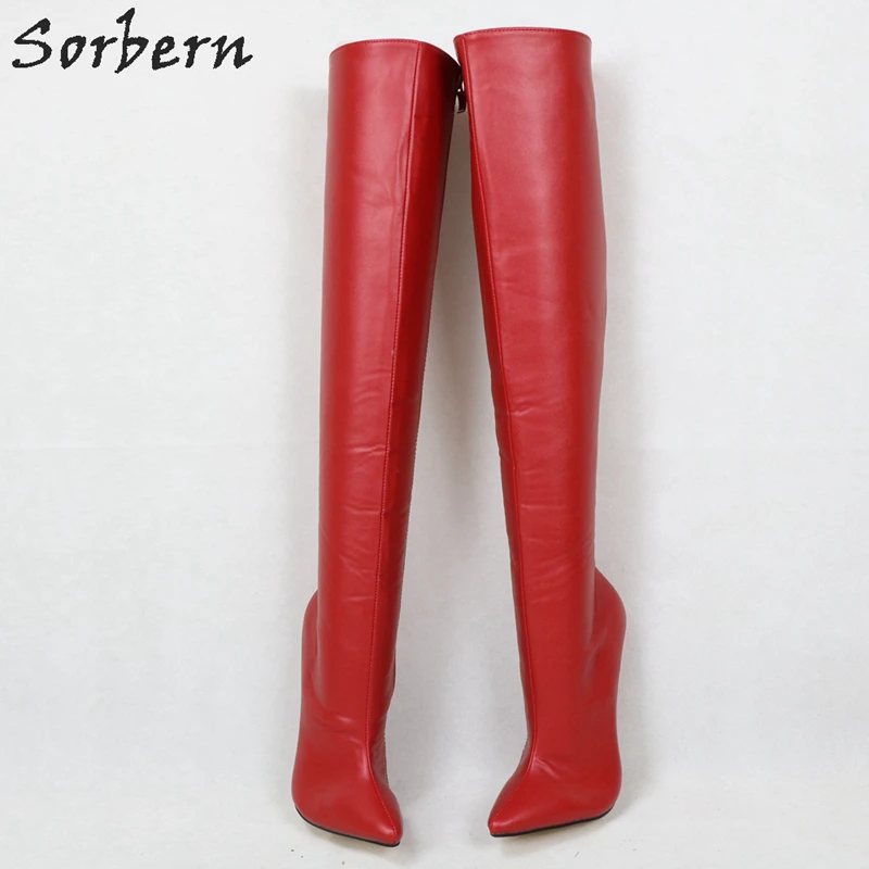 Sorbern сапоги по индивидуальному заказу, Сапоги выше колена, толстые зимние сапоги для девушек 18 см/12 см, женские сапоги до середины голени на высоком каблуке-шпильке
