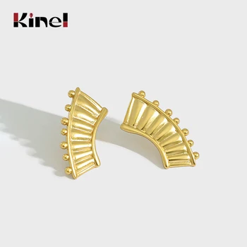 

Kinel Fan Earrings Unusual Original Design Trendy French Style for Women Silver 925 Jewelry 18 k Gold Plating Christmas Gifts