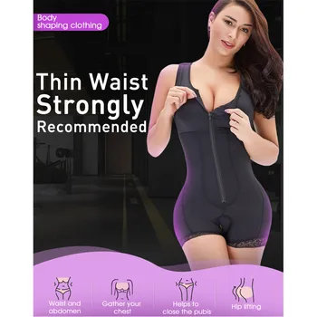 

Women Body Shaper Butt Lifter Tummy Control Waist Shapewear Crotchless Slimming Bodysuit with Zipper Powernet Thigh Slimme 1912