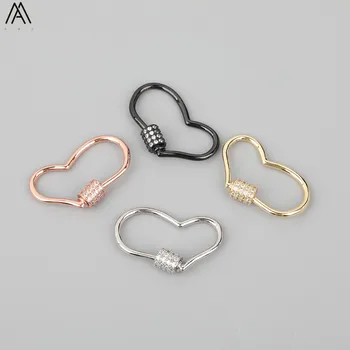 

5pcs/Lot 18x30mm CZ Micro Paved Heart-Shape Screw Clasps Zirconia Lock Carabiner Connector Clasps Bracelet Making FH-249AMF.C