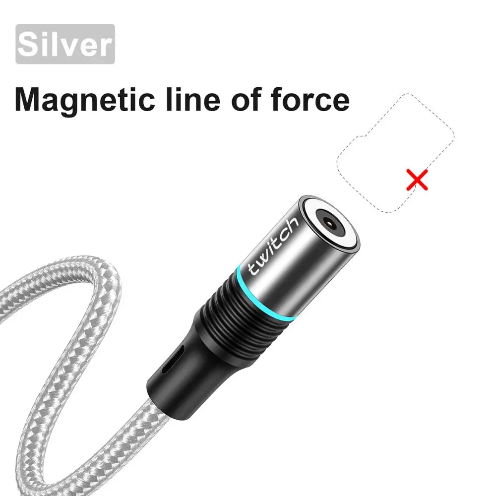 Магнитный Micro USB кабель Twitch 2 м для iPhone, samsung, Android, мобильного телефона, быстрая зарядка, кабель usb type-C, Магнитный зарядный провод - Цвет: Only Silver Cable