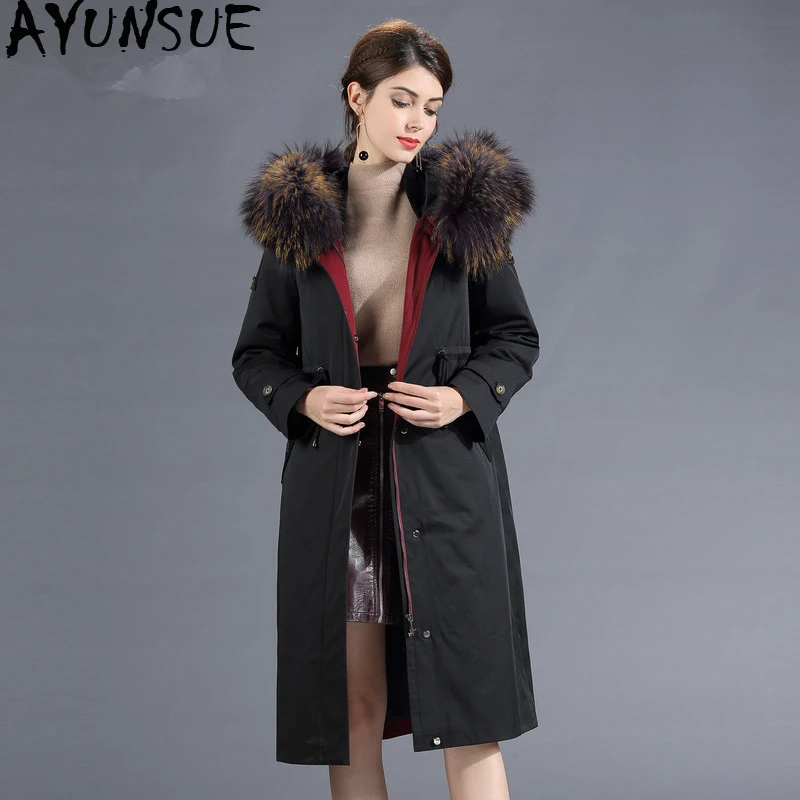 

AYUNSUE Women's Down Jacket Winter Jacket Women Raccoon Fur Collar Korean Jackes Long Coat Female Parka Chaqueta Mujer MY4008