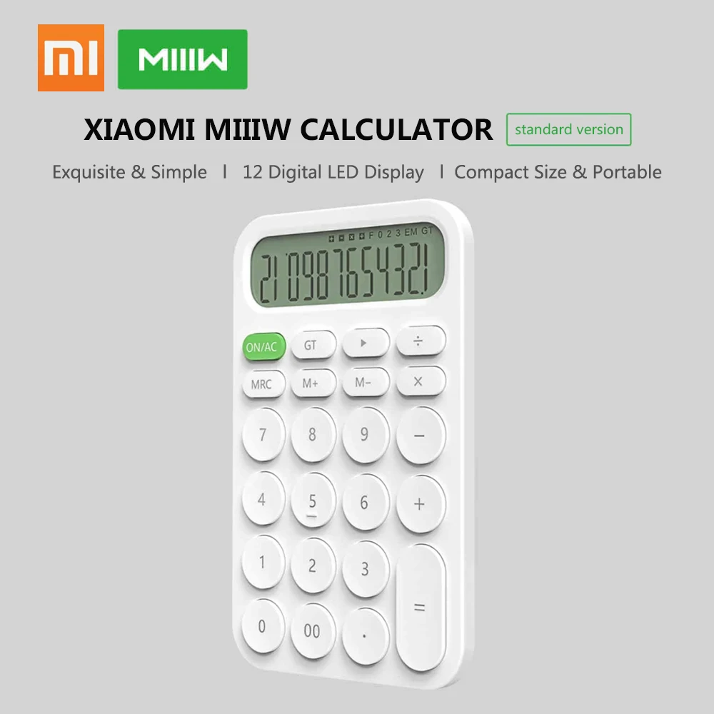 Hot Xiaomi Mijia MIIIW 12 Digit Electronic Calculator Simple LED Display Calculation Tool for Office Working Student Stationery