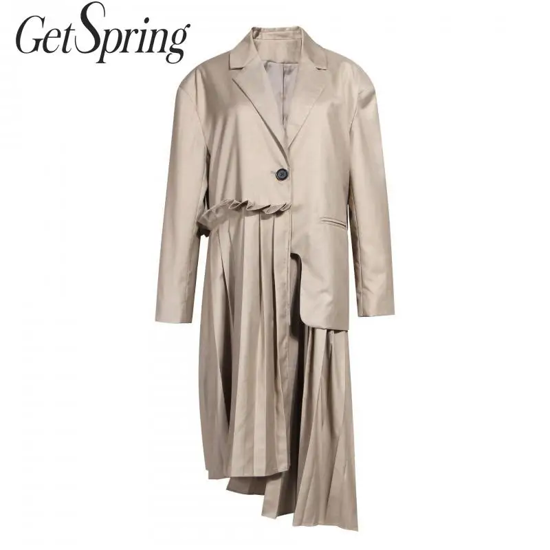 GetSpring женский тренчкот на одной пуговице с длинным рукавом Женская ветровка