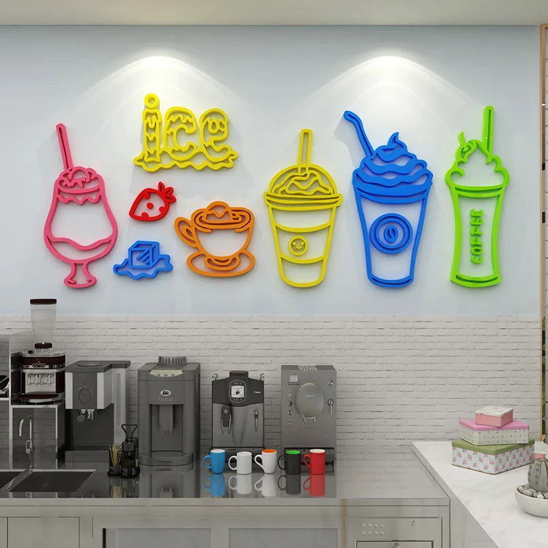 1 Set Ice Cream Shop Wall Decoration Stickersr Cold Drink Milk Tea Dessert Cake Advertising Glass Sticker Bar Front Desk Sticker