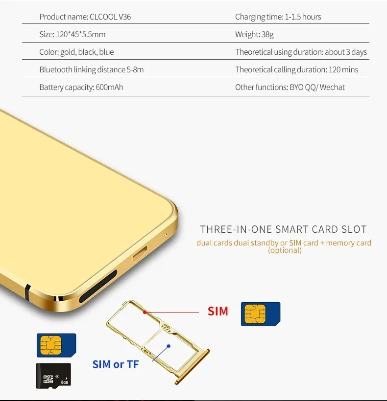 Ulcool V36 мини мобильный телефон ультратонкий Кредитная карта металлический корпус