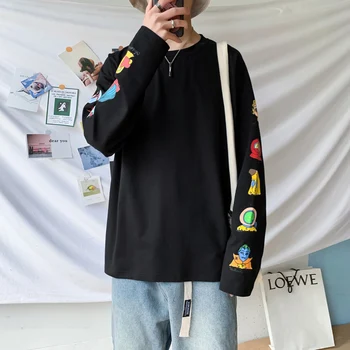 

2020 Summer New European And American Men's Original Trend Cartoon Printing Casual Long-sleeved T-shirt Loose Cotton M-2XL Tops