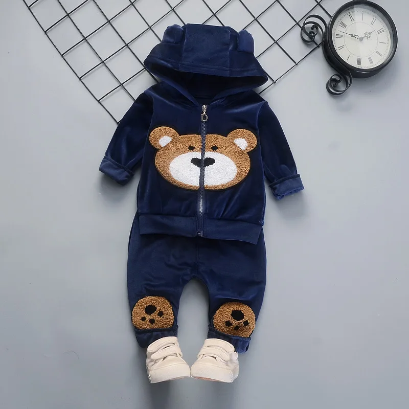 dark blue4 Комплекты одежды для маленьких мальчиков, зимний теплый спортивный костюм для девочек, модные Бархатные Теплые Топы+ штаны, детский спортивный костюм из 2 предметов для 1-4 лет - Цвет: dark blue4