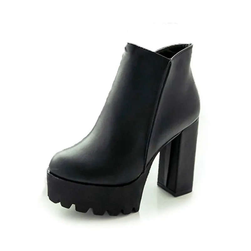 

High-heeled Women Ankle Boots Round Toe Ladies Platform Martin Boots Spring and Autumn Female High Heels Shoes
