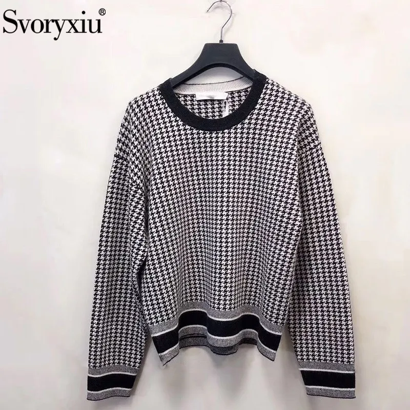 

Svoryxiu Designer Fashion Houndstooth Sweater Pullover Women's Long Sleeve Autumn Winter Casual Loose Cashmere Knitting Sweater