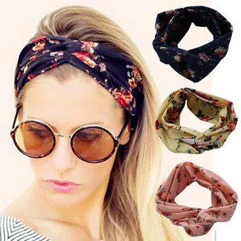 

4 Pack Women's Headbands Elastic Turban Head Wrap Floal Style Hair Band