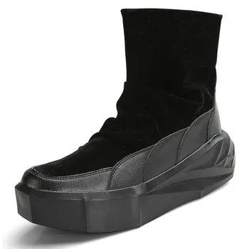 

VSIOVRY New British Style Men Boots Autumn Winter Men's Leather Boots High Top Thick Bottom Men Shoes Soft Sole Fashion Botas