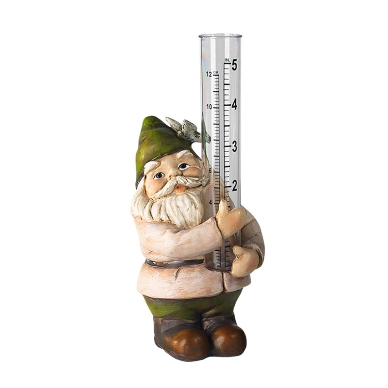 Resin Gnome Rain Gauges Outdoor Gnome Figurine Dwarf Sculptures Water