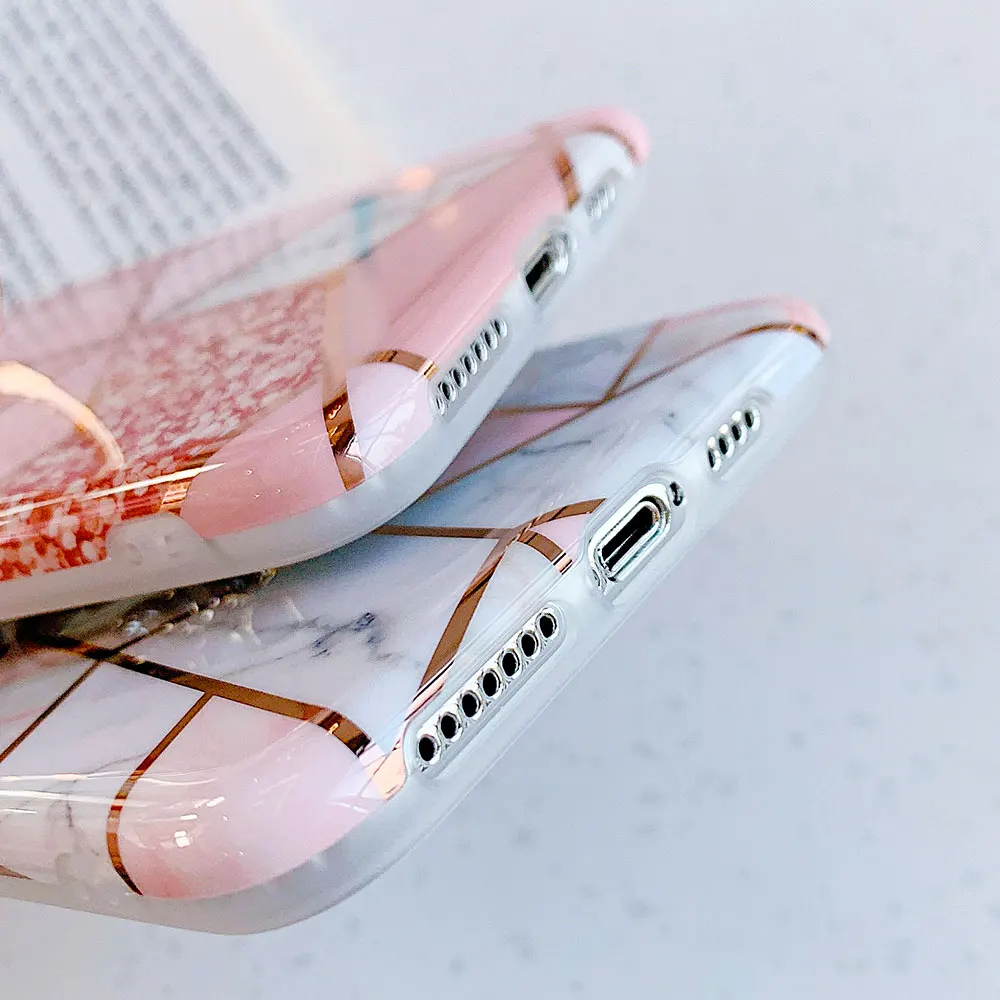 KISSCASE Phone Case For Samsung Galaxy Note 10 A50 A70 A40 S8 S9 S10 Plus Plating Geometric Marble Soft IMD Silicone Back Cover |