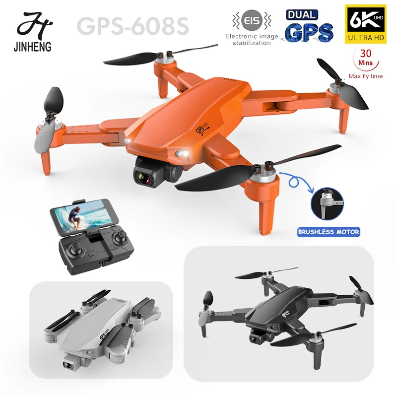 US $78.31 JINHENG S608 GPS Drone 6K Dual HD Camera Professional Aerial WIFI FPV Brushless Motor RC Foldable Quadcopter Remote Distance 3KM