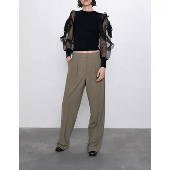 

women patchwork mesh black shirt 2019 fashion girls O-neck lantern full sleeve ruffles pullover female casual femme chic shirts