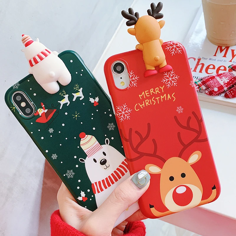 

Merry Christmas Phone Case For iPhone XR XS Max 6 6s 7 8 Plus X Hot Snowman & deer Couple Soft Back Cover Gift For iPhone XR XS