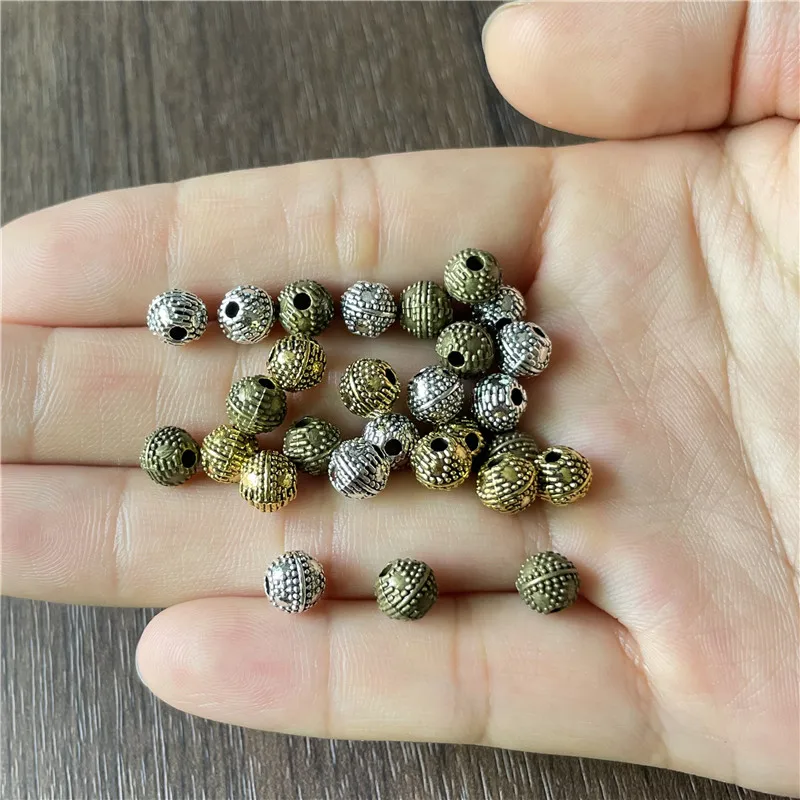

JunKang Retro Tibetan Silver Pitted Perforated Spacer Beads DIY Bracelet Necklace Amulet Jewelry Connector Making Accessories