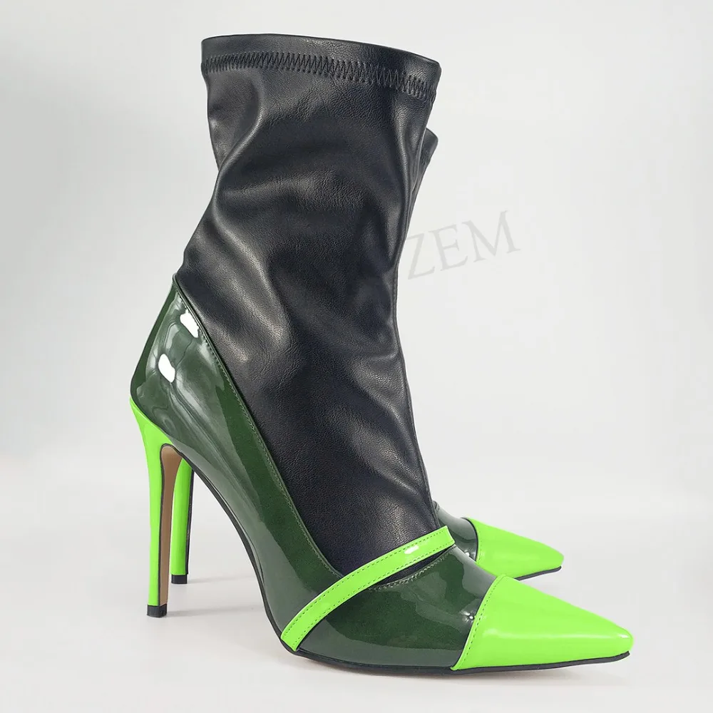 LAIGZEM/Женские ботинки в стиле пэчворк; ботинки на шпильке; женские ботинки с боковой молнией; женские ботинки контрастного цвета; botas mujer; размер 45, 46, 47
