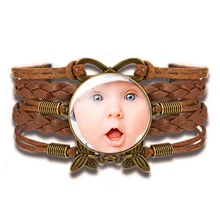 Персонализированные ювелирные изделия на заказ ваши влюбленные ребенка семья фото стеклянный браслет из кабошона DIY кожа ручной работы браслет юбилей подарок