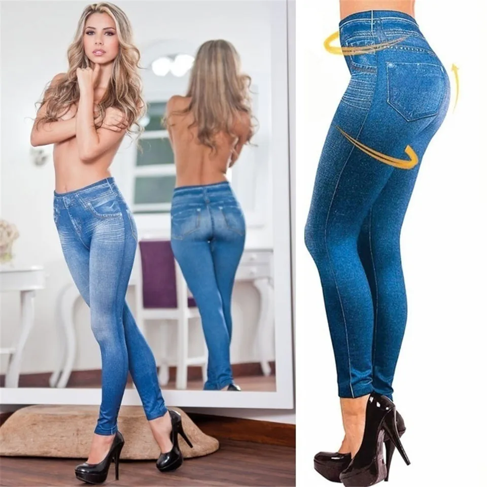 Women Fashion Faux Denim Jeans Leggings Real Pocket Casual Pencil Pants leggings Velvet Leggings Warm Plus Size Workout Legging
