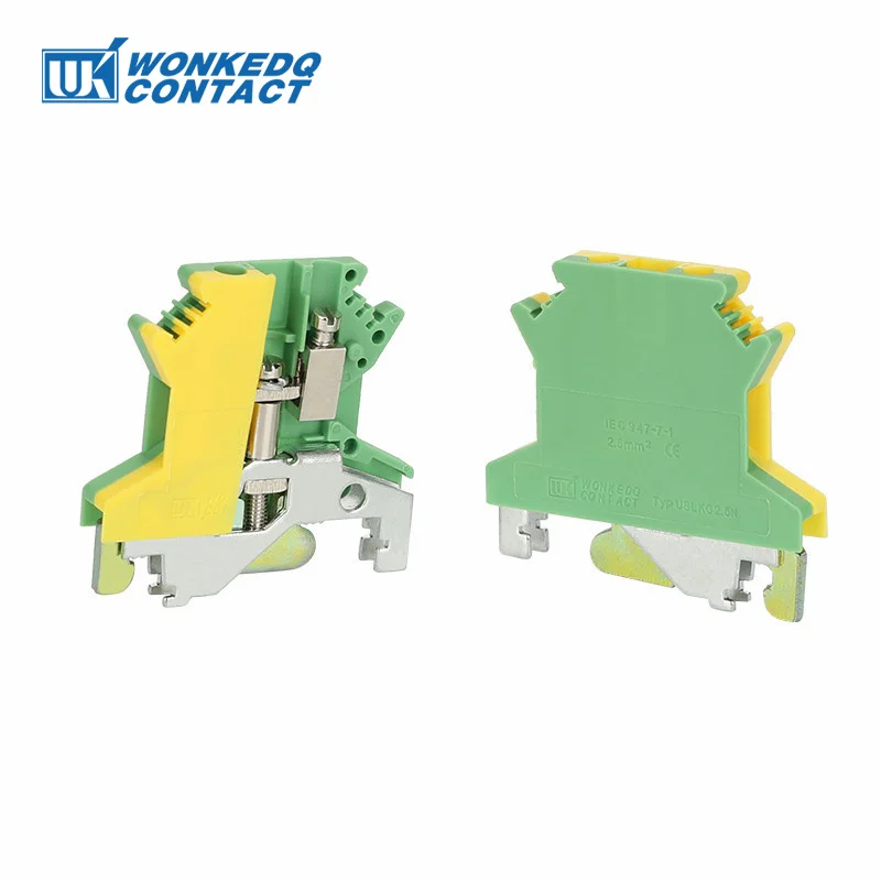USLKG2.5 Screw Ground DIN Rail Terminal Block Earth Protective Modular UK 2.5mm Wire Electrical Connector USLKG-2.5N 10Pcs