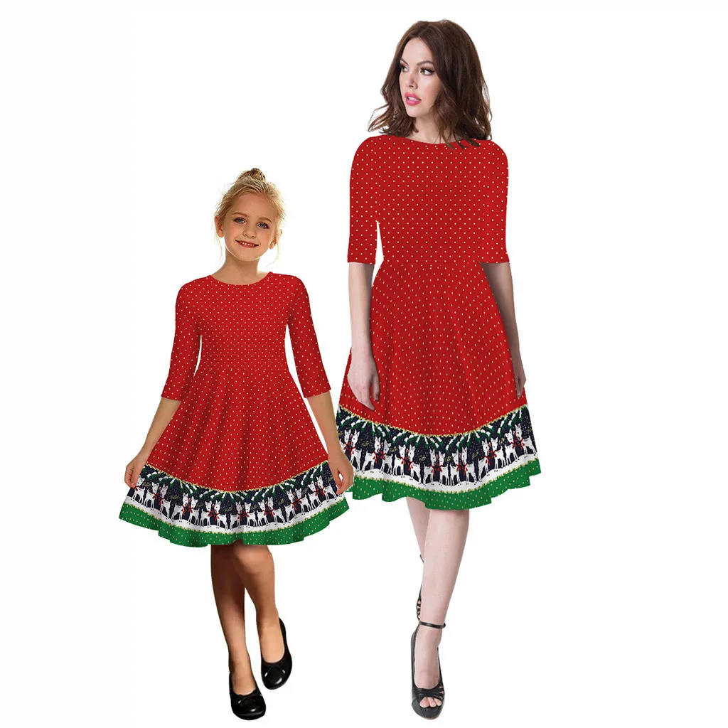 Платье для мамы и дочки; рождественские платья для мамы и дочки; рождественские вечерние платья с длинными рукавами для девочек; Одинаковая одежда для всей семьи - Цвет: G