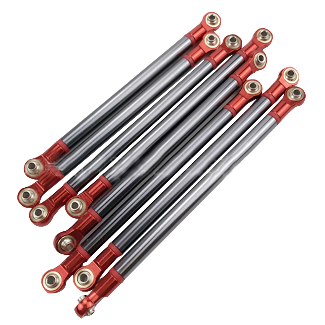 8Pcs 313mm Wheelbase Metal Pull Rod Aluminium Alloy Pull Rod For Axial SCX10 1:10 RC Car - Titanium Color + Red