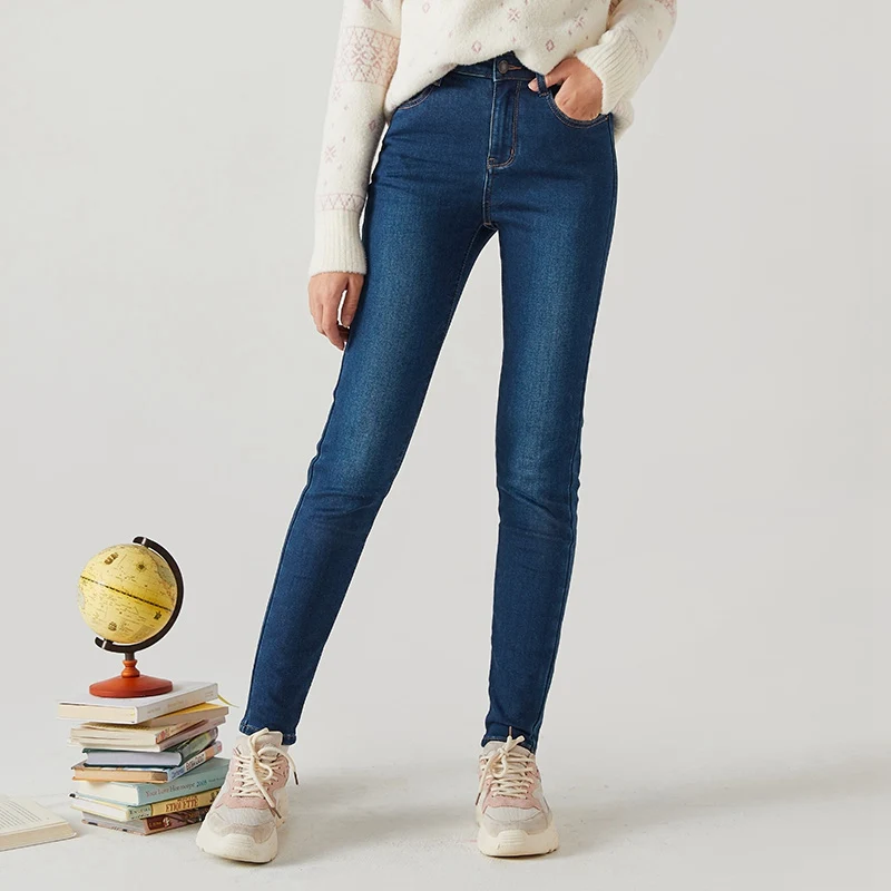 SEMIR джинсовые брюки женские Зимние новые с высокой талией тонкие с высокой талией штаны для тонких ног хлопковые джинсы женские - Цвет: Cowboy deep blue