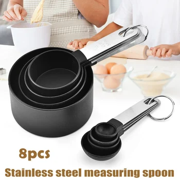

8Pcs/set Measuring Cups Stainless Steel Measuring Spoons Set Handheld Measuring Cup Spoon Bakeware Spoon Kitchen Tools