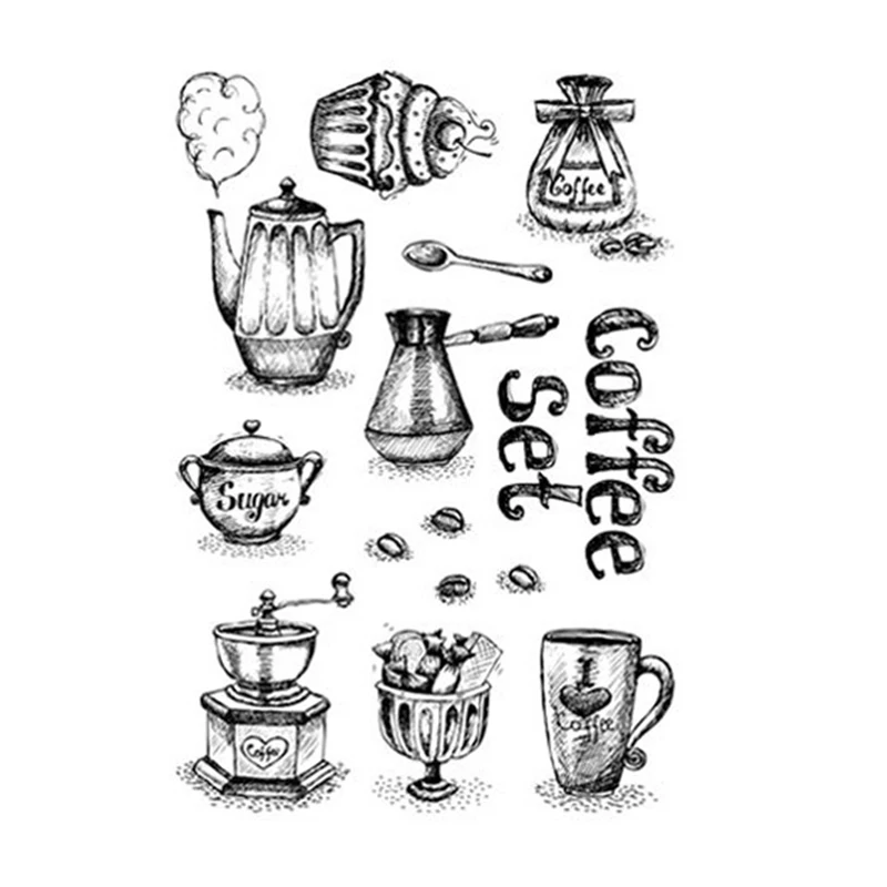 

Coffee Set Clear Stamps for DIY Scrapbooking Card Transparent Rubber Stamp Handmade Making Album Photo Crafts New Stamps Decor