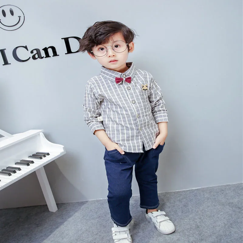 Baby Boys Long Sleeve Gentleman Suit For Boys Children Clothing Bottle Pattern Shirts+Pants Suits Set