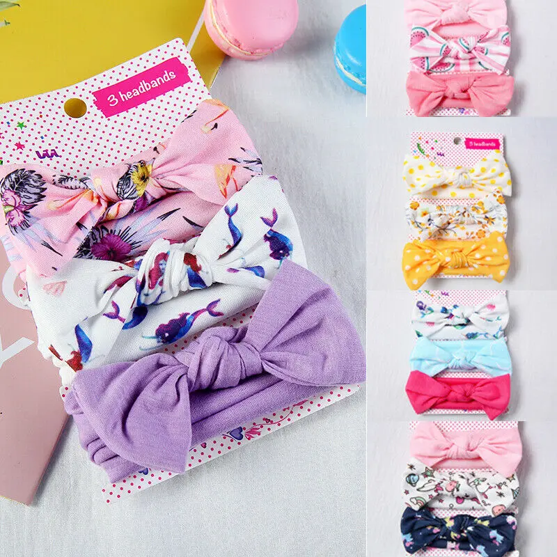 Girls Kids Baby Cotton Bow Hairband Headband Sweet Turban Knot Head Wrap 3PCS | Детская одежда и обувь