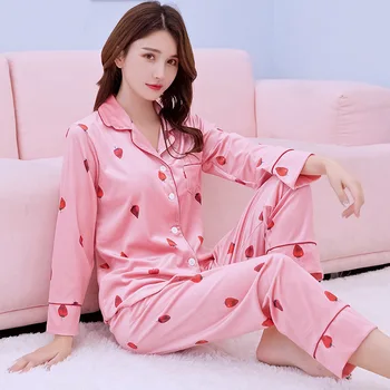 

Autumn New Velvet Pajamas Suit Strawberry Women Pink Home Clothing 2PCS Sleep Set Intimate Lingerie Velour Homewear Nightwear
