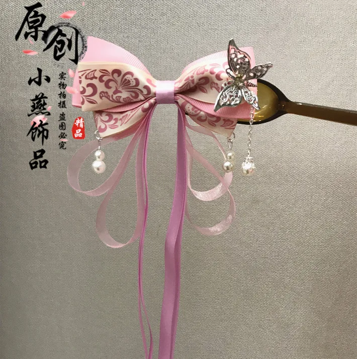 Japanese vintage handmade red ribbon tassel Hair clip hairpin accessories for kimono hanfu Accessories firkete /Horquilla