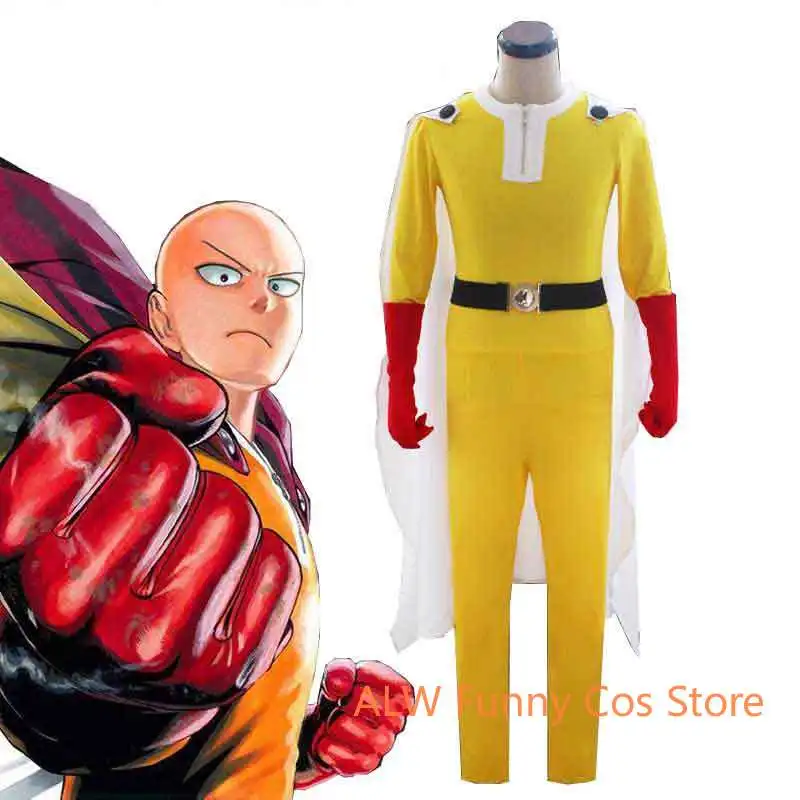Горячая аниме One Punch Man Косплей костюмы Сайтама Косплей костюмы+ плащ+ пояс+ перчатки полный набор для Хэллоуина Вечерние