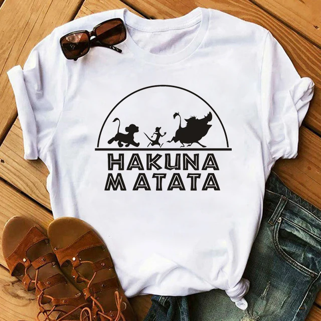 WVIOCE Hakuna Matata рубашка Женская Harajuku Ullzang The Lion King женская футболка Homme летняя футболка модный топ Женская футболка
