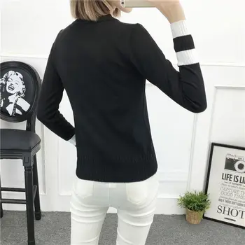 

Autumn Winter Knitted Sweater Women Heart Print Slim Long-Sleeve Pullover Bottomming Tops Knitwear Pink Sweaters pull femme