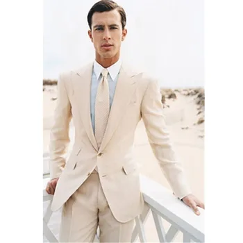 

custom Two pieces of custom beige dress the groom, holds the wedding gown men is suitable for thin body of the modern fashion