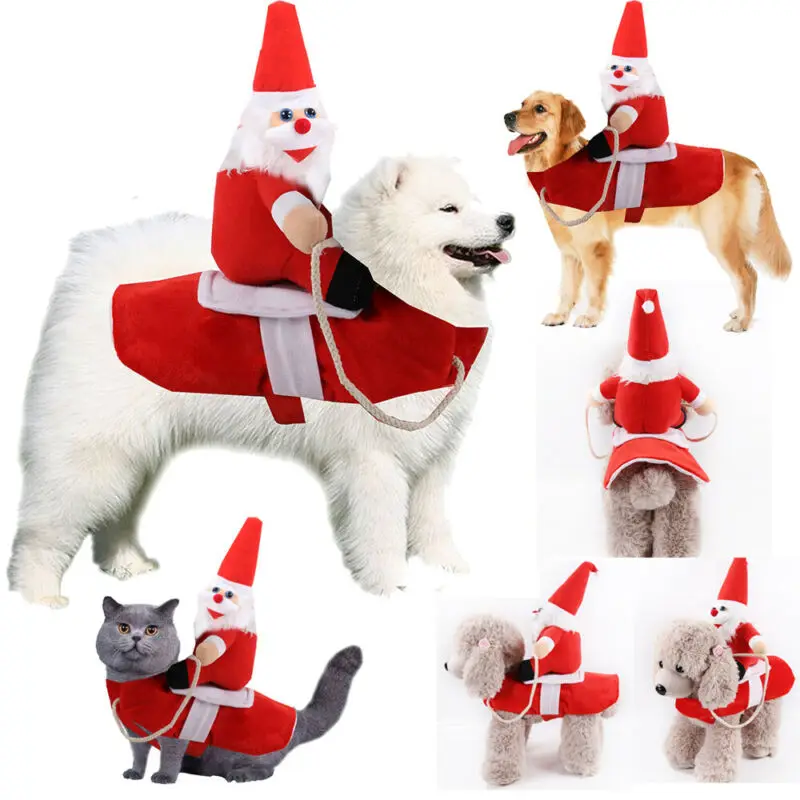 Симпатичные Большая Собака Щенок Рождество Кукла Санта+ Костюмы Одежда для домашних животных для верховой езды комплект одежды пальто для собак