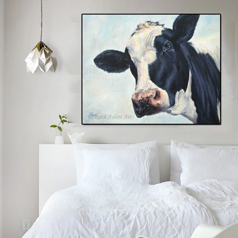 Скандинавские черно-белые художественные постеры с животными и принтами, масляная корова, Картина на холсте, настенные картины для гостиной, Куадрос, домашний декор