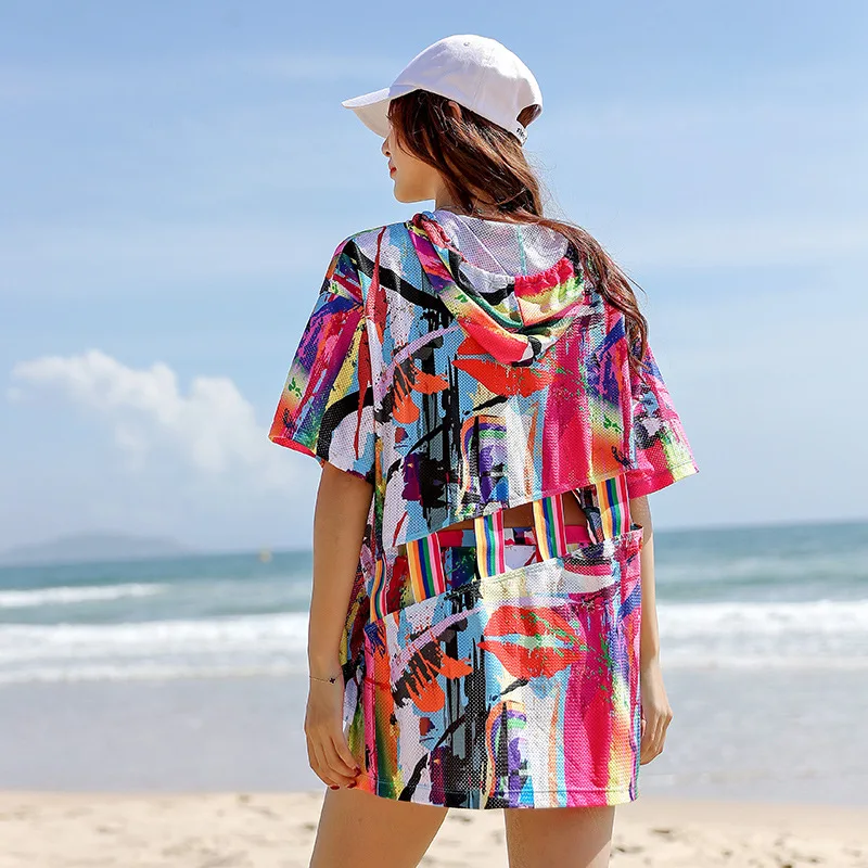 

Sports Bathing Suit Women's 2019 New Style Korean-style Women's Fashion Printed Couples Bathing Suit Four-piece Set Short Beach