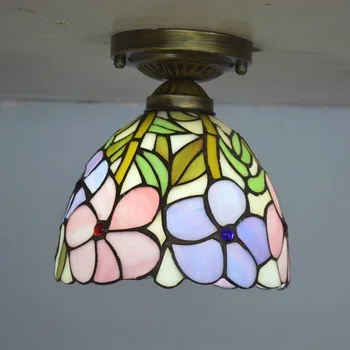 

Tiffany Frangipani Ceiling Lamp Stained Glass Lampshade Country Flower Bedroom Bathroom Balcony Kitchen Aisle Light Fixture