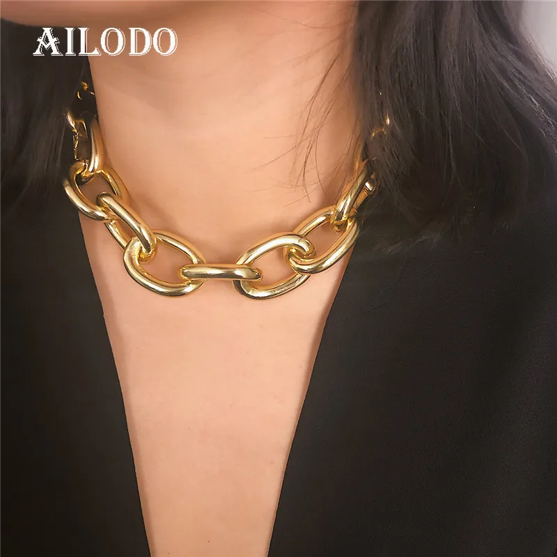 Ожерелье Ailodo женское из кубинской цепи толстая цепочка под золото серебряного