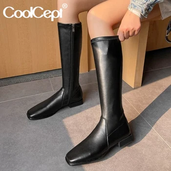 

CoolCept Women Knee Boots Fashion Zipper Winter Shoes Woman Casual Round Toe Long Boots Office Lady Daily Footwear Size 35-39
