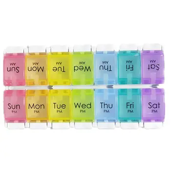 

14 Grids Weekly Storage Pill 7 Day Medicine Tray Vitamin Tablet Case Box Organizer colorful Pill Dispenser