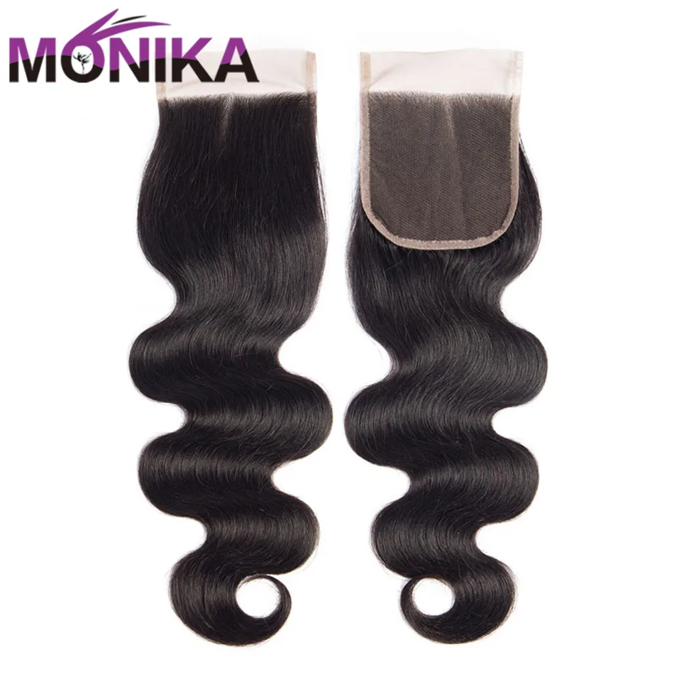 Monika волос Бразильский объемная синтетические волосы волнистые волосы ткань 4x4 закрытия шнурка Бесплатная/средний/третья часть