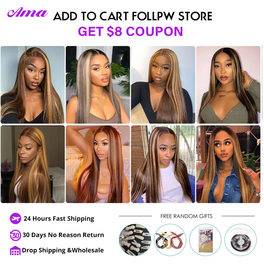 Highlight Bundles With Frontal 13x4 4x4 Inch Straight Bundles With Frontal Closure Honey Blonde Human Hair Bundles With Frontal