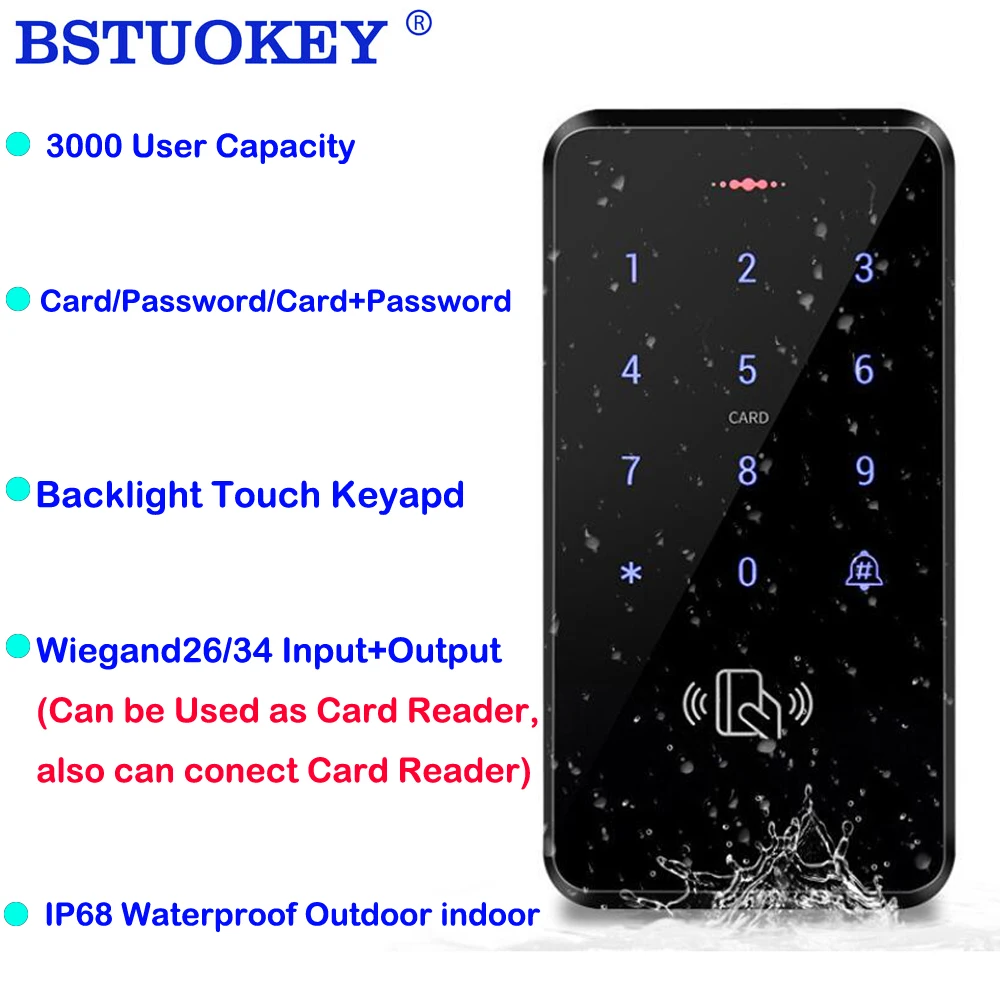 IP68 Waterproof Access Control Keypad Outdoor Touch RFID Access Controller Door Opener System Electronic Lock 125KHz Key Card