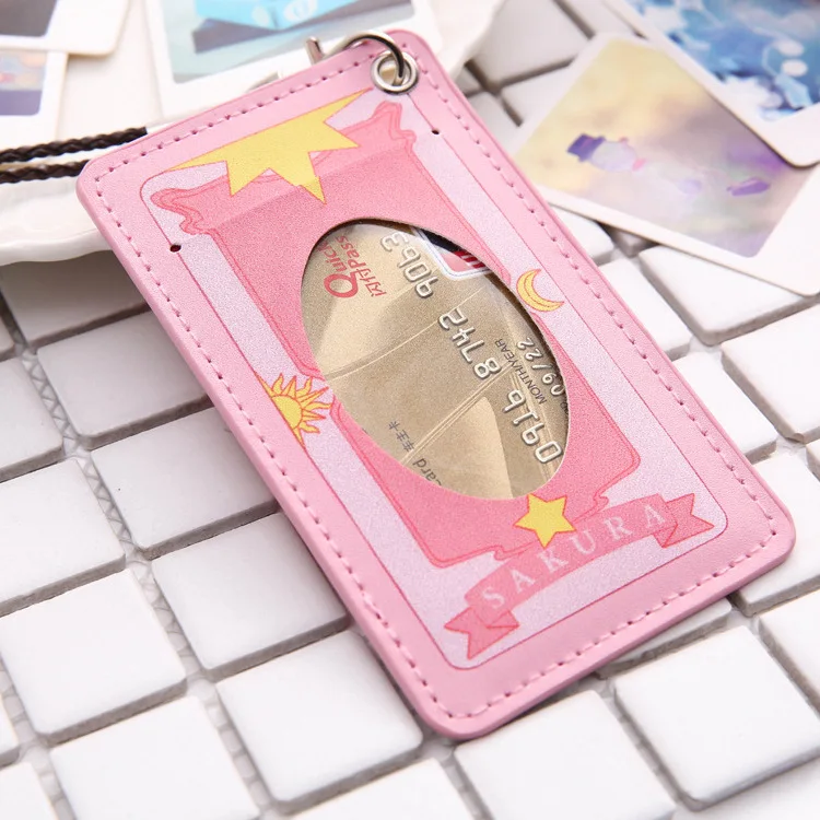 Cartoon Cute Card Holder Pu Pink Business Card Holder Leather Lanyard Women Bankcard Cardholder Girls Minimalist Case For Cards Card Id Holders Aliexpress